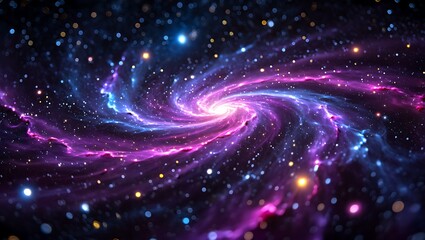 Swirling cosmic nebula with vibrant purple and blue hues and scattered stars galaxy space