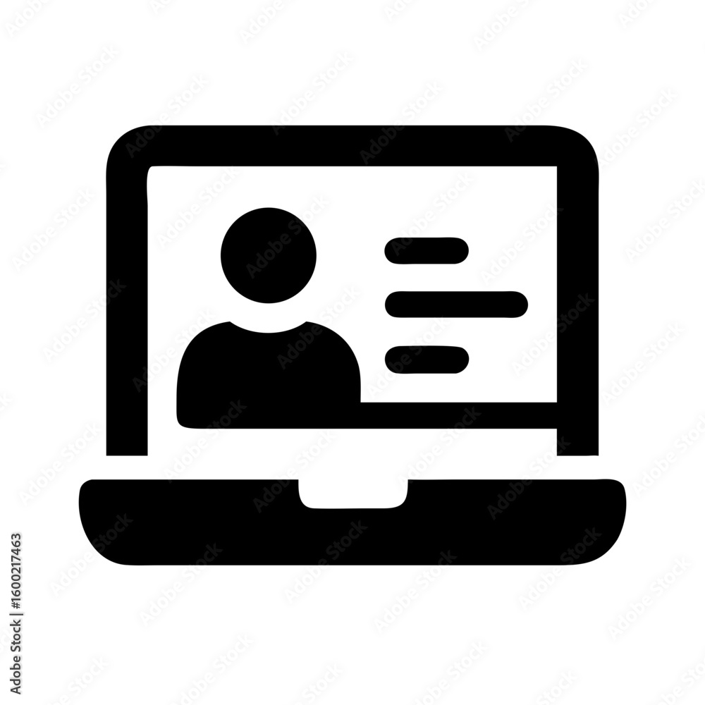 Poster online profile laptop icon for user account information and personal data management on computer scr