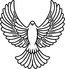 Obraz premium Open winged dove line art flying bird isolated, peaceful animal drawing, spiritual symbol, simple outline design