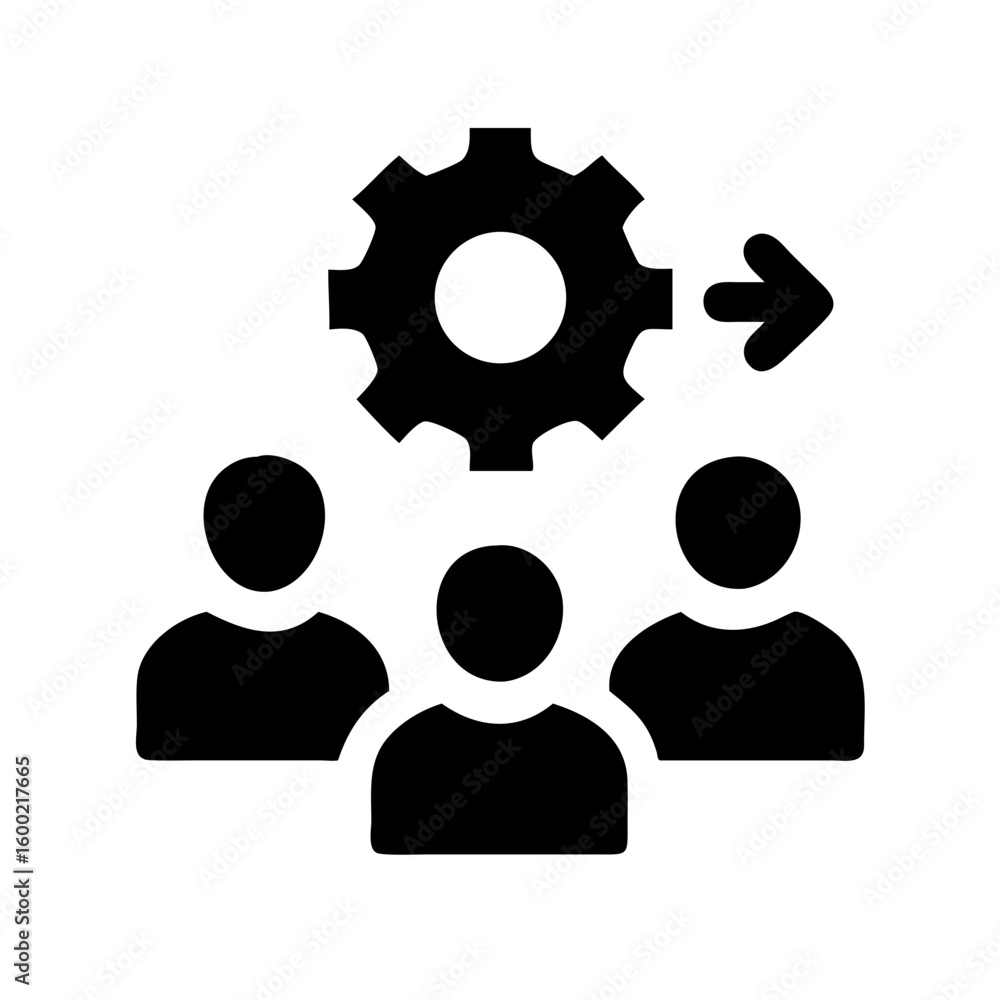 Poster teamwork process management automation with gear and arrow for business workflow optimization icon