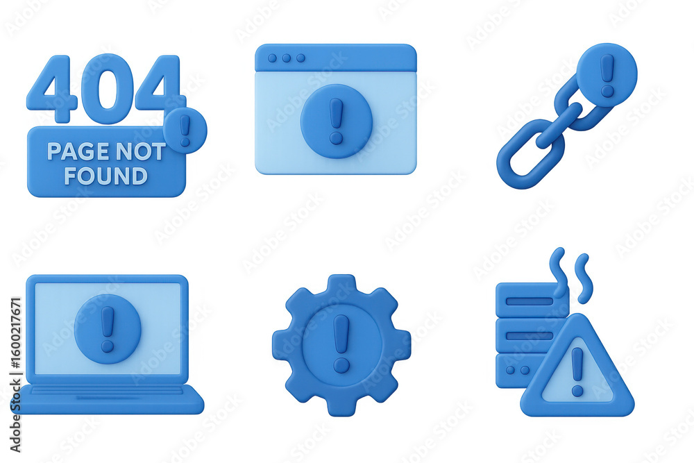 Aufkleber blue 3d error icons set with page not found and alert symbols