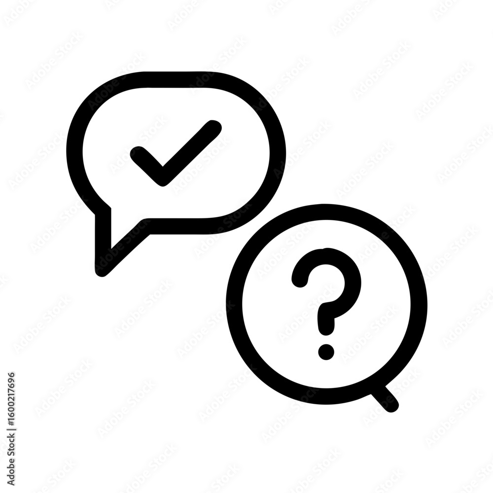 Poster checkmark and question mark in speech bubbles icon for faq help support and assistance concept desig