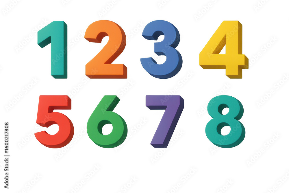 Aufkleber colorful 3d numbers set with four digit styles for educational and graphic design projects