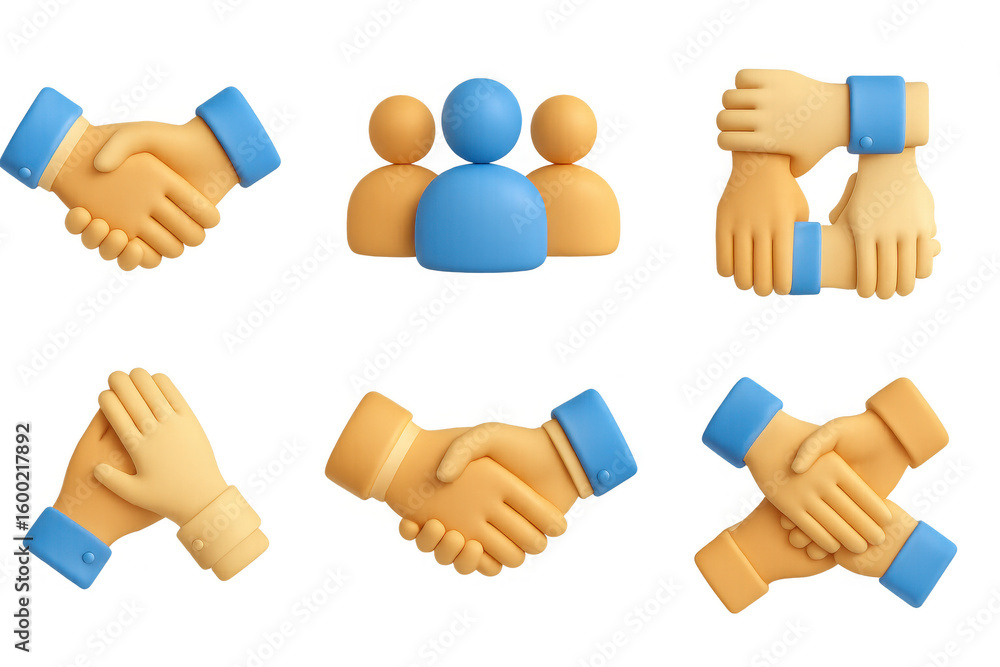 Aufkleber 3d cartoon hands and teamwork concepts for collaboration and unity