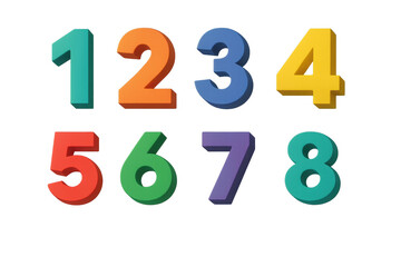 Colorful 3d numbers set with four digit styles for educational and graphic design projects