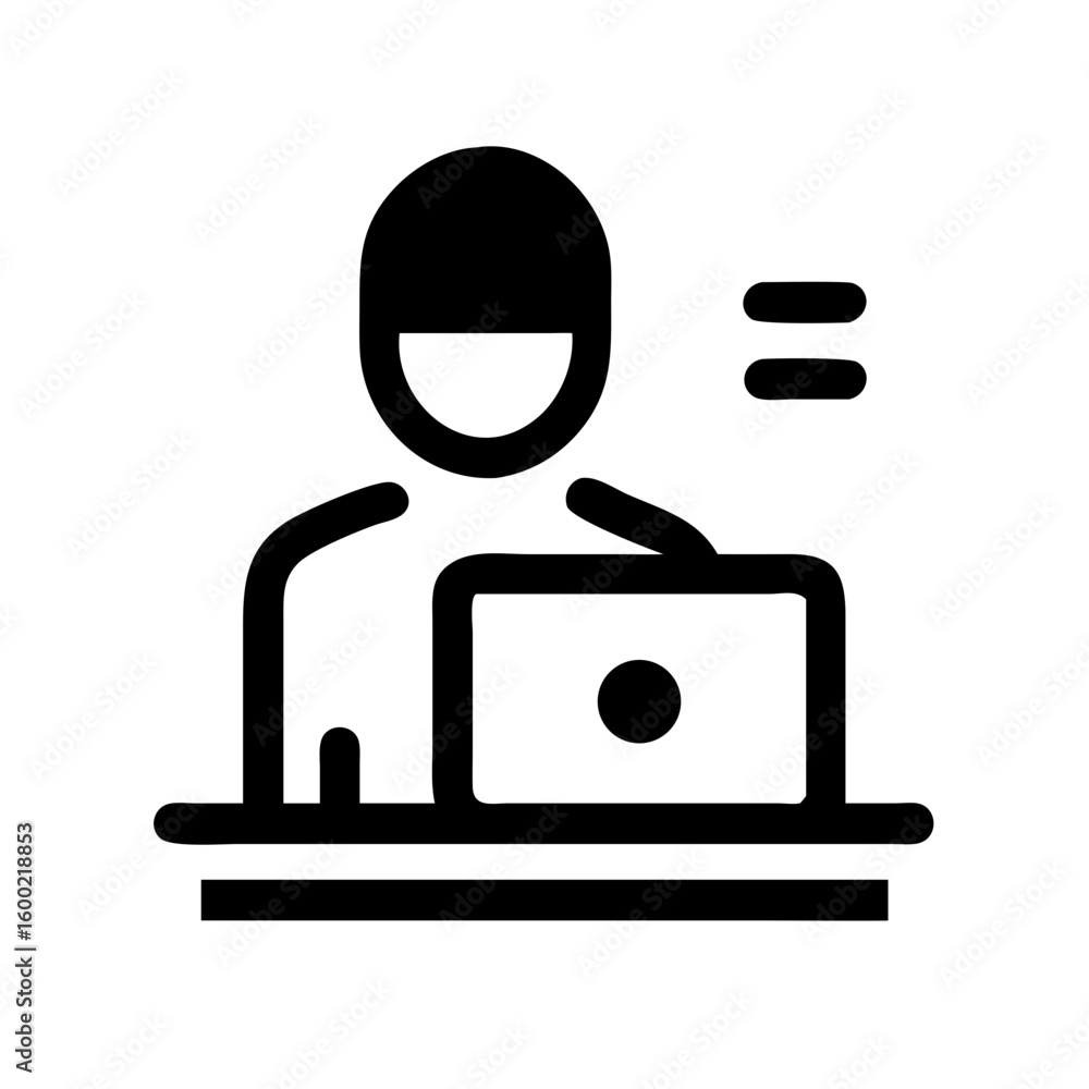 Poster illustration of a person working on a laptop computer for remote work and online communication use