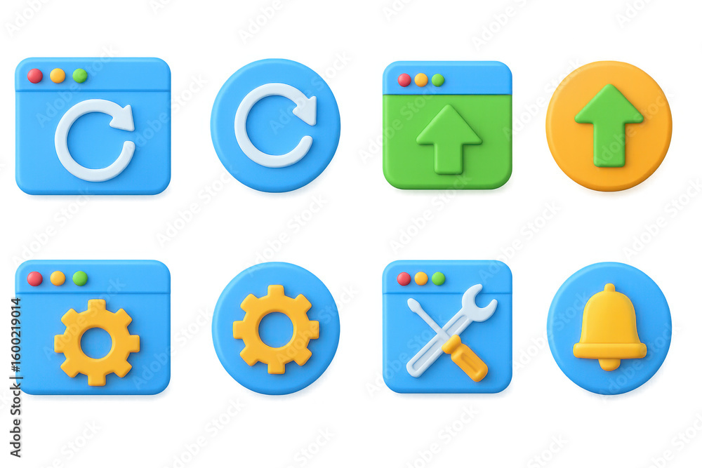 Poster colorful 3d ui icons set for web and app design