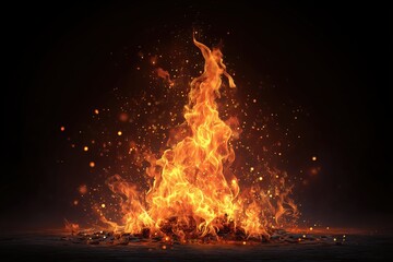 Close-up of vivid orange and yellow flames against black background, showing dynamic motion, glowing heat and fiery texture of burning fire

