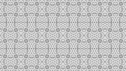 Detailed black and white geometric pattern with repeating shapes and intricate line work design elements