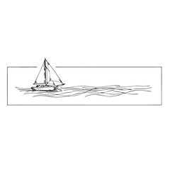 Hand-drawn sketch style text divider featuring a sailboat on wavy water with transparent background

