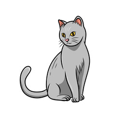 Illustration of a Gray Domestic Cat Sitting