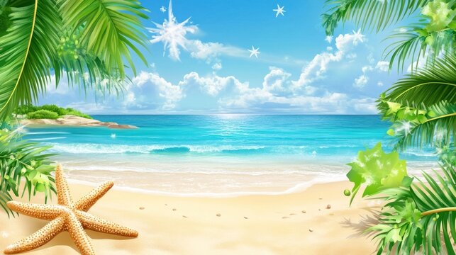 Hello summer banner background template. Vector illustration object sign for season elements beach