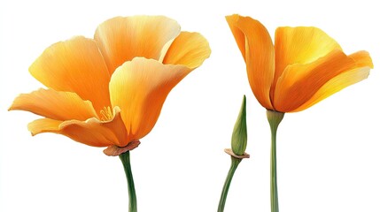 Naklejka premium Vibrant orange california poppies in detailed illustration.