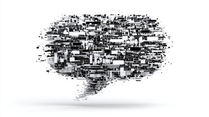 Pixelated Speech, A minimalist illustration of a speech bubble entirely made up of large, blocky pixels. Symbolizing heavily censored content. Clean background. 3d illustration.