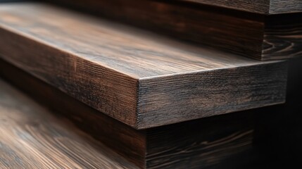 Close-up of dark wooden stair treads