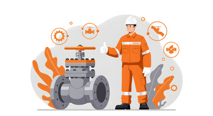 Industrial Valve and Worker Illustration