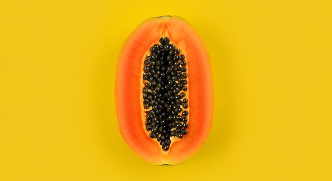 Papaya slice with seeds alphabetically papaya arranged, bright background