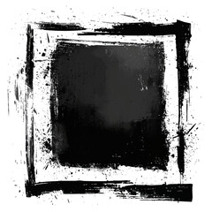 Grungy black ink frame and textured square, ideal for distressed borders, artistic overlays, or abstract backgrounds