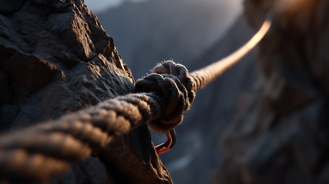 Fototapeta Rope Bridge on a Mountain Pass: A Challenging Journey of Adventure and Risk