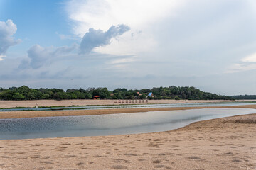 The beach of Ponta de Pedras, on the banks of the Tapajos River in Alter do Chao, state of Para in...