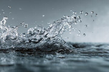 High-speed macro shots of water splashing with crystal clear motion and dynamic droplets frozen in time on neutral background

