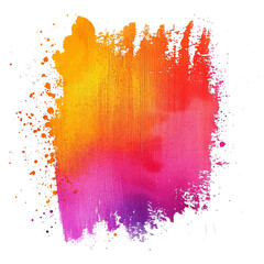 Vibrant watercolor brushstroke in a warm gradient of pink, orange, and yellow, with playful splatters for an artistic touch