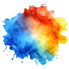 Vibrant watercolor brushstroke in a warm gradient of pink, orange, and yellow, with playful splatters for an artistic touch