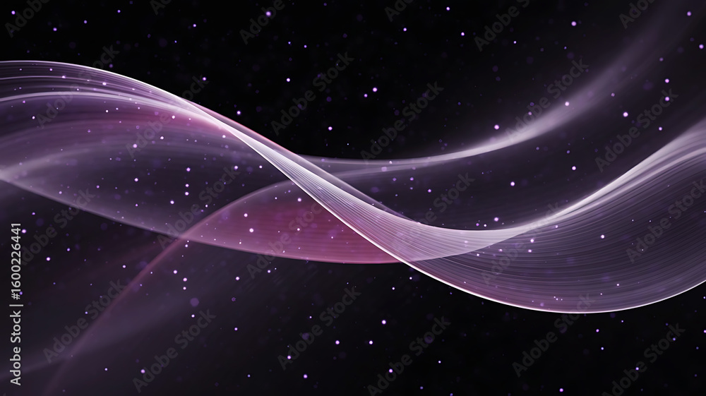 Aufkleber abstract flowing purple waves with sparkling particles against a dark background creating a cosmic e