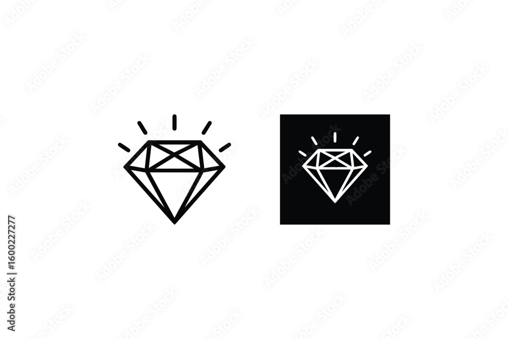 Poster elegant diamond icon set with sparkling radiance depicted in two contrasting color schemes for versa
