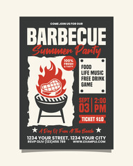 Red and Black Illustrative Barbecue Summer Party Vertical Flyer Poster Invitation Template