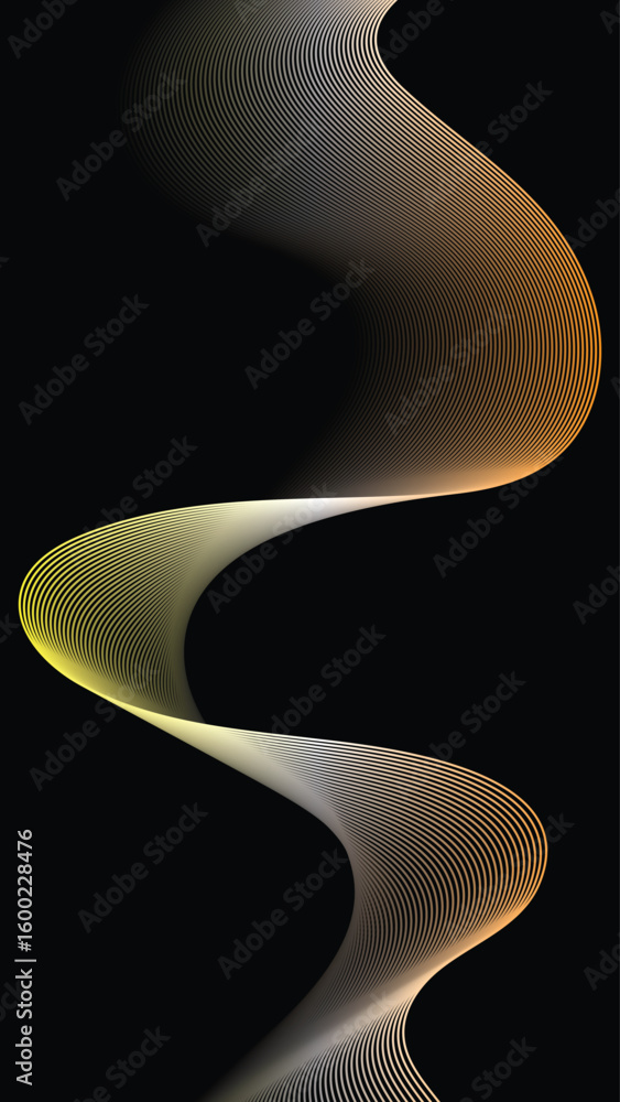 Aufkleber gradient ribbon flow concept with twisting yellow and orange curve on black background