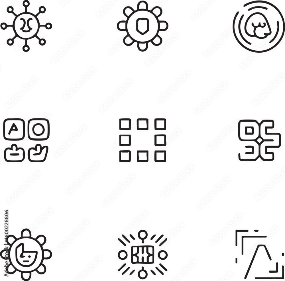 Poster abstract symbol vector icon set outline style,editable stroke geometric shapes,security shield,lamb,