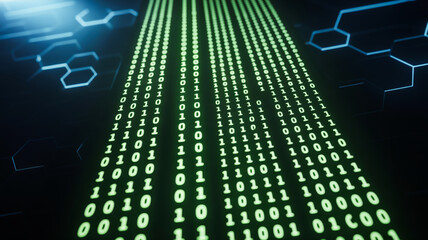 Agentic ai digital binary code matrix futuristic technology concept glowing