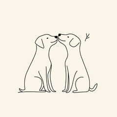 Obraz premium Minimalist Line Drawing of Two Dogs Sitting Face to Face