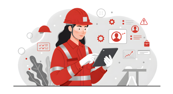 Construction worker using tablet