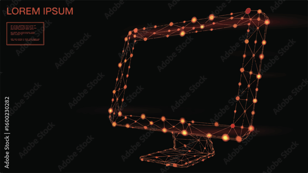 Poster dynamic wireframe computer monitor illustration in abstract technology environment