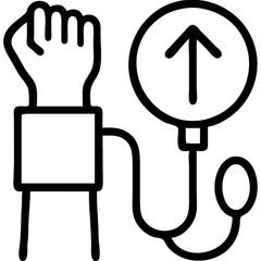 A hand is holding a blood pressure cuff and a needle
