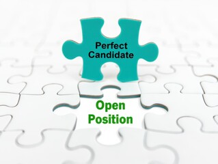 Fototapeta premium Turquoise puzzle piece with perfect candidate text fits into an open position