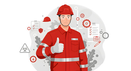 Worker in Red Suit with Thumbs Up Gesture