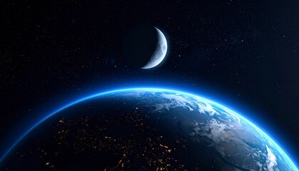 Obraz premium Earth seen from space with the distant Moon visible in background