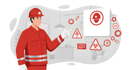 Safety worker pointing to signs