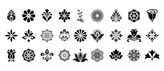 Flower icons set. Isolated elements for design. Vector graphics.