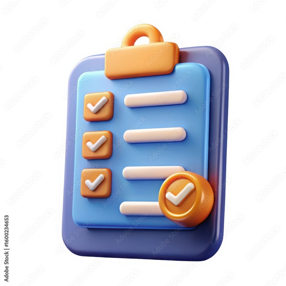 Poster 3d checklist clipboard with checkmarks isolated on white background