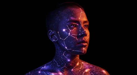 Human canvas celestial mapping: A portrait of cosmic connection and ethereal beauty