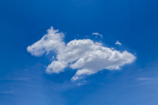 Animal cloud image, Fresh blue sky with floated white soft and fluffy clouds shown shaping like Monster walking on space, Background for kid education or imagination learning for children.
