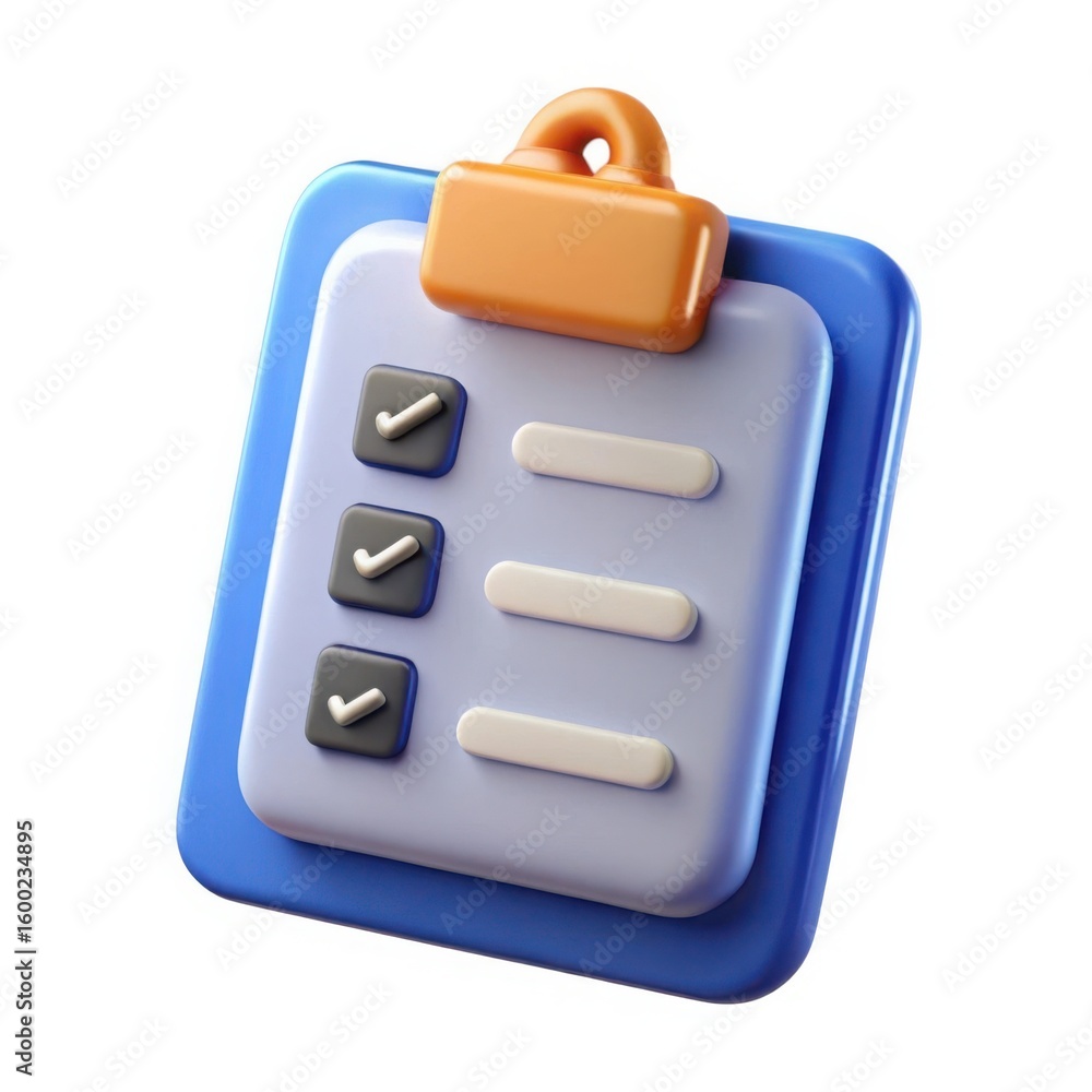 Poster 3d checklist clipboard with checkmarks isolated on white background