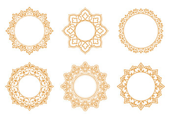 Set of decorative frames Elegant vector element for design in Eastern style, place for text. Floral golden and white borders. Lace illustration for invitations and greeting cards