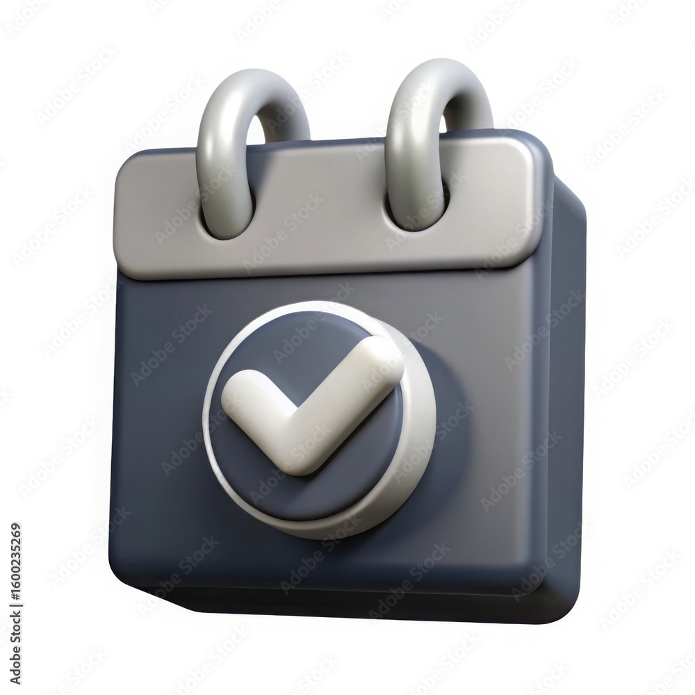 Poster 3d calendar icon with checkmark isolated on white background