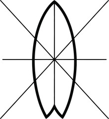 Minimalist Surfboard Icon with Geometric Lines a simple and clean design featuring a surfboard outline intersected by various straight lines creating a modern and abstract