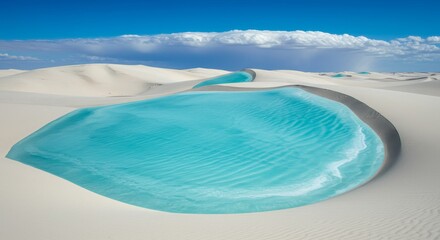 Idyllic landscape of the lagoons in Len??is Maranhenses National Park under a clear blue sky